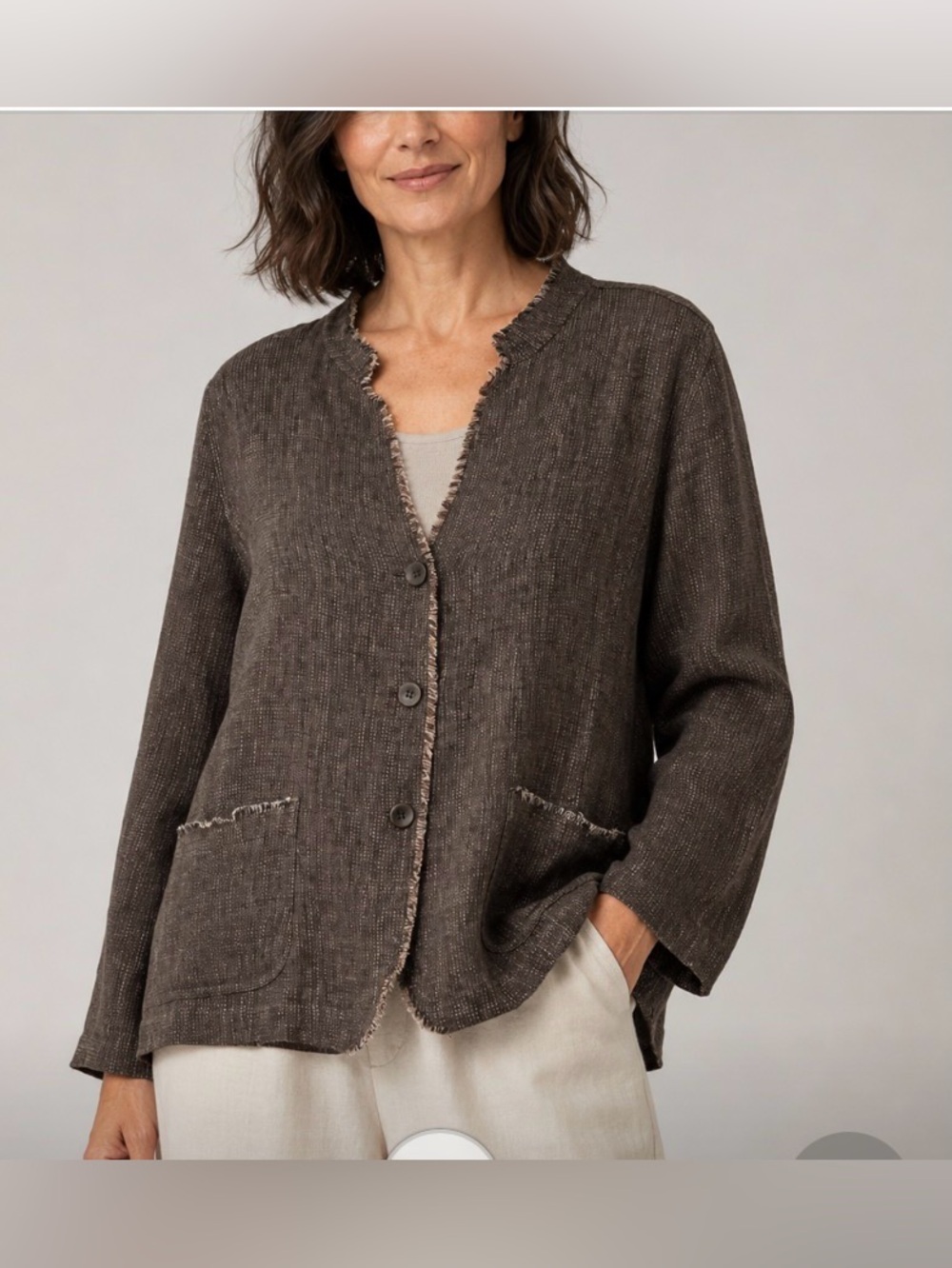 Eileen Fisher Irish Linen Brown Blazer Jacket size Lp